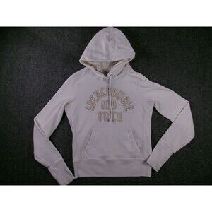 Abercrombie and Fitch Hoodie Womens L White Pullover Logo Kangaroo Pocket